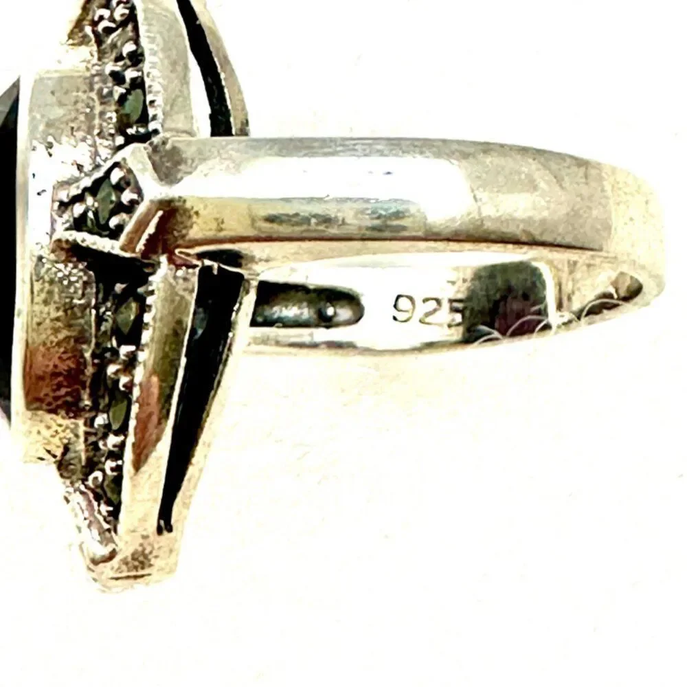 Amethyst and Marcasite Set in a Sterling Silver Stamped 925 Ring Size 6.5